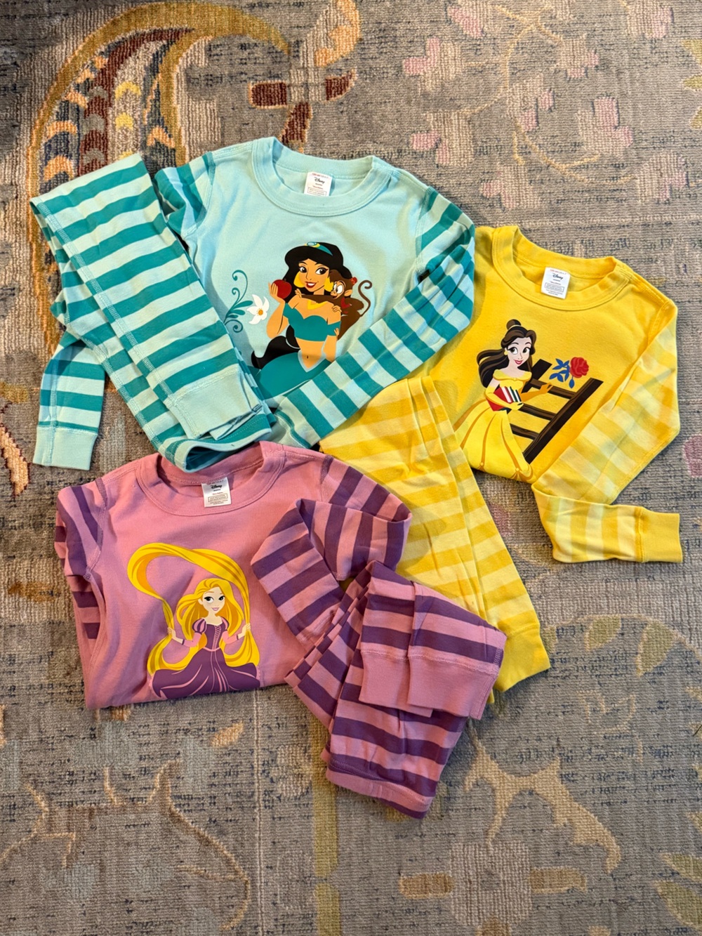 Disney Girls Princess Pajama Set Belle Rapunzel Jasmine PJs